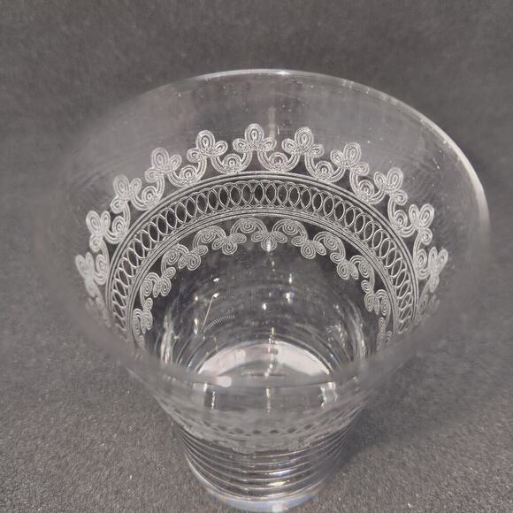 Vintage Fostoria Etched Large Cloverleaf Flair 6 oz. Juice Glass Heavy Base Boho - Picture 3 of 12
